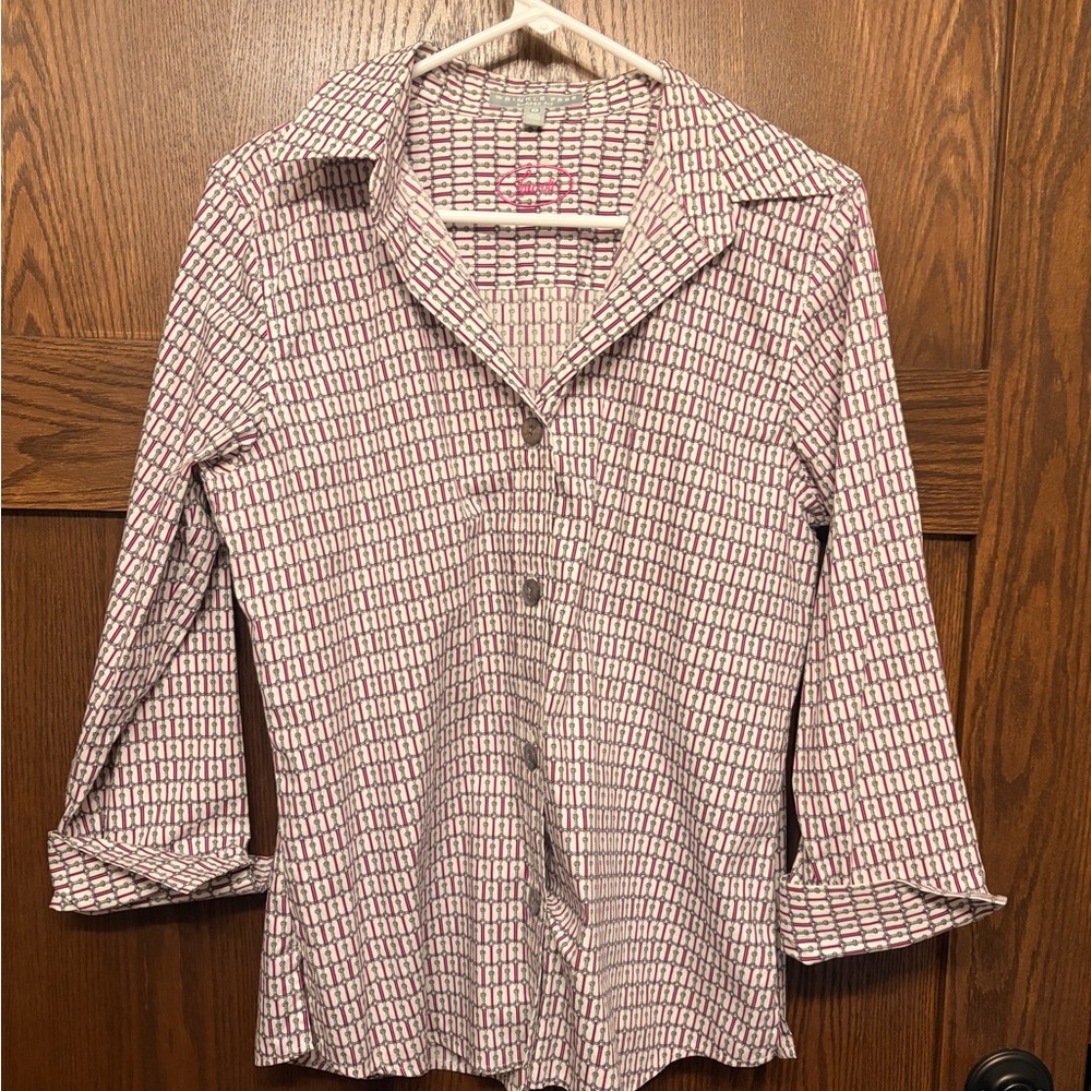 Stylish Women's Pink and White Checkered Top (wrinkle free)